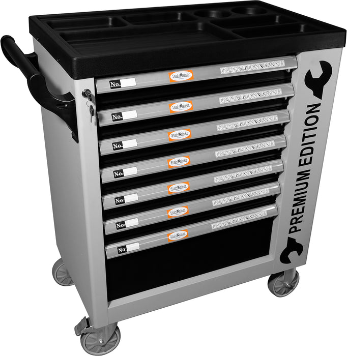 XXXL premium tool trolley with 7 drawers including CR-V tools in foam inserts