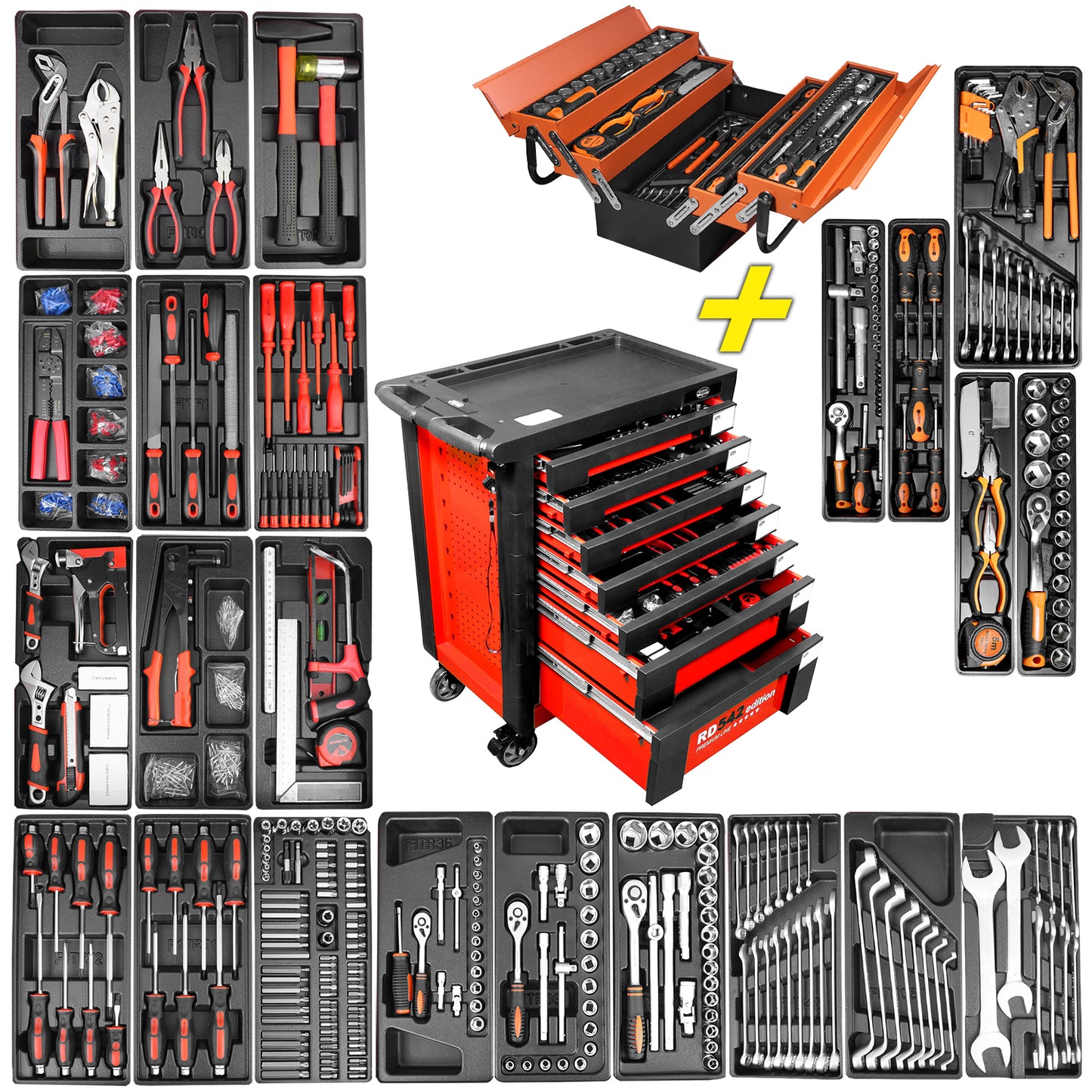 Carrello da officina Carrello portautensili XXL da 542 pezzi pieno di attrezzi + valigetta portautensili